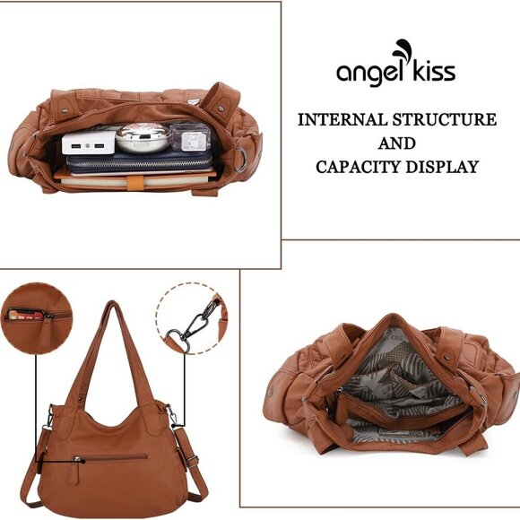 Purses and Women Tote Shoulder Top Handle Satchel Hobo Bags Fashion Washed Leath - Picture 6 of 7